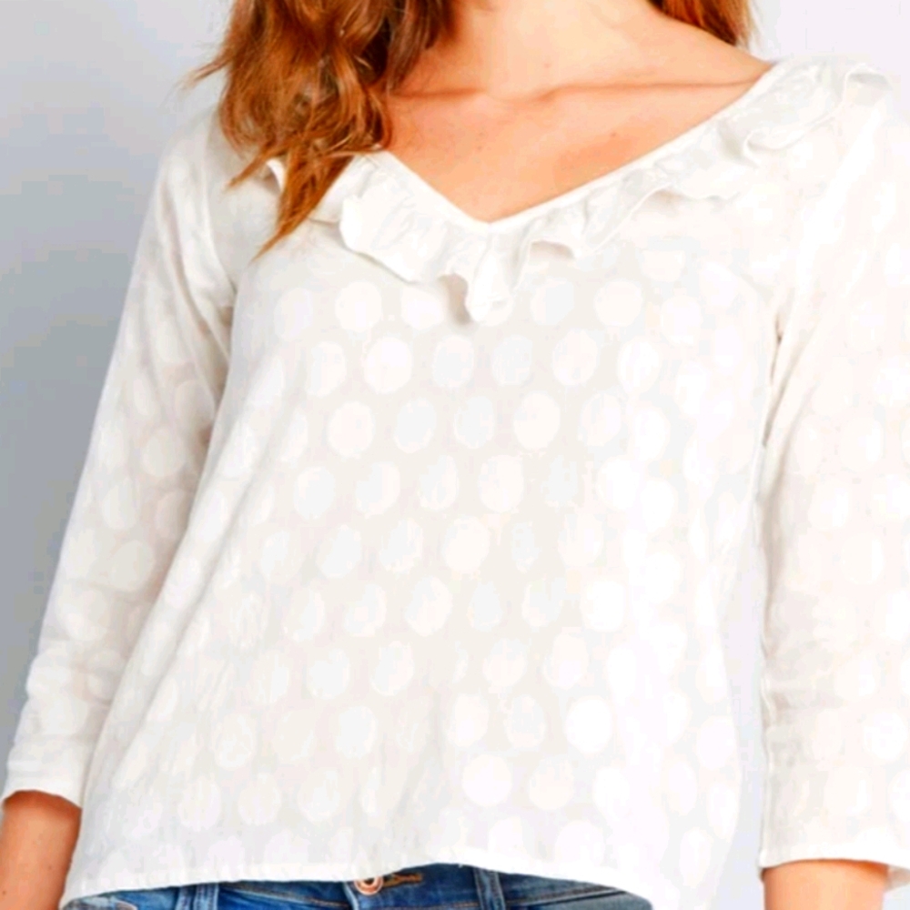 NWT MODCLOTH COMPANIA FANTASTICA Ruffles Or Nothing V-Neck Polka Dot Blouse Top